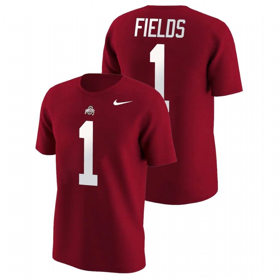 Ohio State Buckeyes Men's NCAA Justin Fields #1 Scarlet Name & Number College Football T-Shirt KRO6749LV